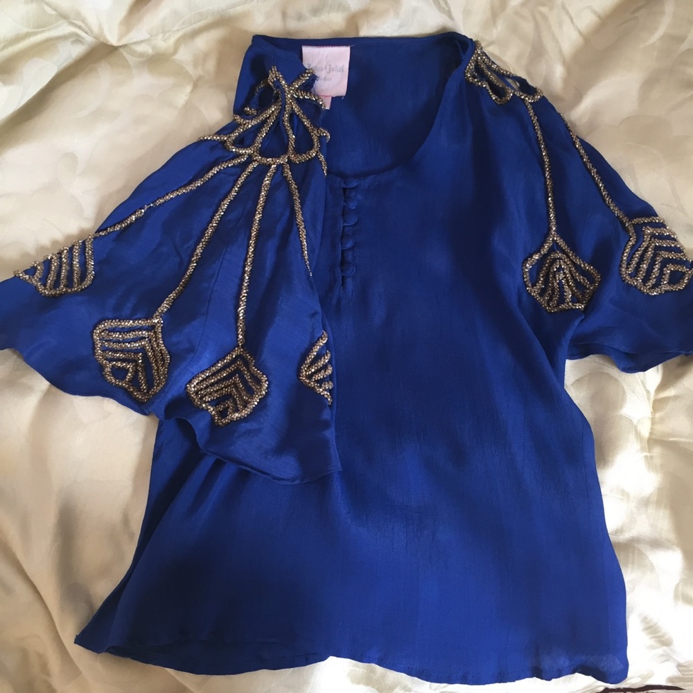 Blue, Embroidered Shirt